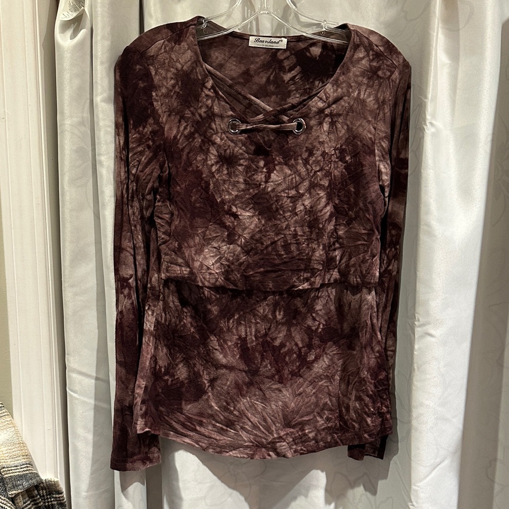 Nursing Top Maroon Tie-Dye Long Sleeve